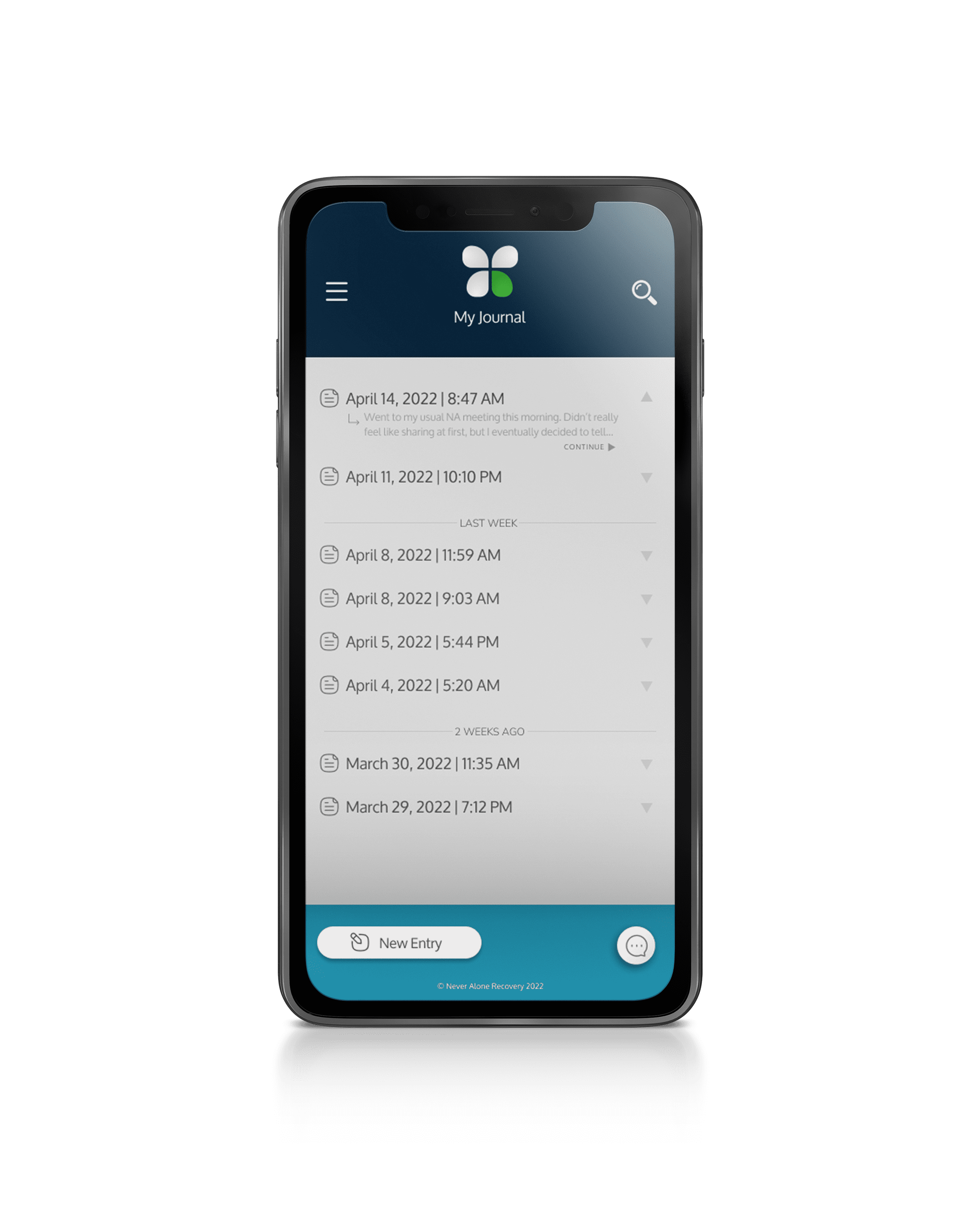 Journal | Never Alone Recovery app concept
